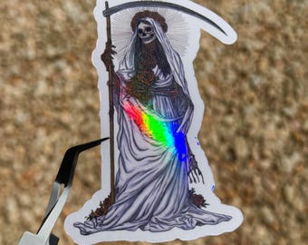 Santa Muerte Holographic Vinyl Sticker: Laptop, Water Bottle Decal