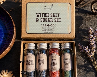 Witchcraft Black Salt & Sugar Set: Handmade Altar Spells, Rituals, Offering