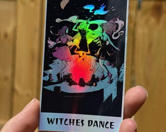 Holographic Witches Dance Tarot Sticker: Waterproof Vinyl Decal