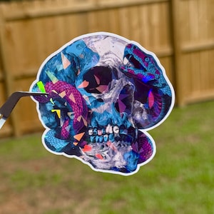 3&quot; SKULL & SNAKE Vinyl Sticker | Holographic Laptop Decal | Skeleton Head Sticker | Serpent Sticker | Death Sticker | Witch Sticker