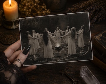 Witch Circle Sticker | Vintage Witch Photo Sticker | Matte Vinyl Witchcraft Sticker | Occult Art | Grimoire Book of Shadows Decor