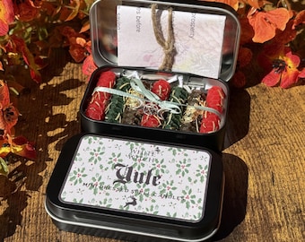 Yule Mini Spell Candles Set: Beeswax Ritual Candles with Rosemary & Gold