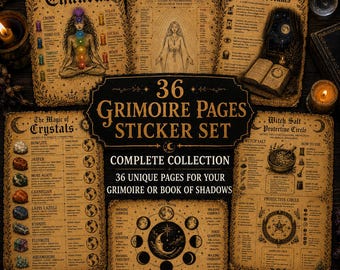 Book of Shadows Pages| Grimoire Inserts / Dividers | Witch Journal Stickers | Vintage Grimoire | Witchcraft Supplies | Spell Book