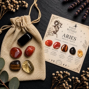Aries Crystal Set | Aries Zodiac Gift | Astrology Crystal Kit | Healing Stones for Aries | Horoscope Crystals | Witchcraft Altar Gift bild 1
