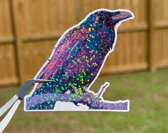 Holographic Raven Vinyl Decal: Witch Familiar Laptop Sticker