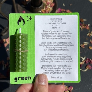 Green 40 min Mini Spell Candle | Witchy Candles | Hand-Rolled Beeswax Candles | Candle for Spells & Rituals | Abundance, Prosperity, Luck
