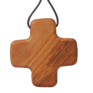 Sacred Greek Cross Necklace – Handmade in Nazareth from Fair Trade Olive Wood