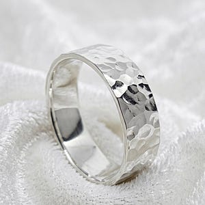 Bague martelée en argent sterling 925 de large 6 mm, bijoux faits main