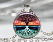 Tree Necklace Tree of Life Sunset Nature Art Pendant in Bronze or Silver with Link Chain Included