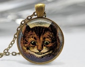 Cheshire Cat Necklace Alice In Wonderland Jewelry Fairytale Art Pendant in Bronze or Silver with Link Chain Included