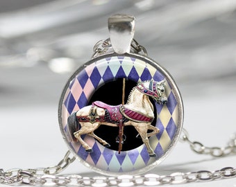 Merry Go Round Necklace Carousel Horse State Fair Amusement Park Carnival Art Pendant in Bronze or Silver with Chain Included