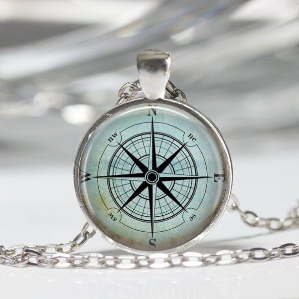 Nautical Compass Necklace Compass Rose Mariner's Jewelry Nautical Ship Ocean Art Pendant in Bronze or Silver with Chain Included