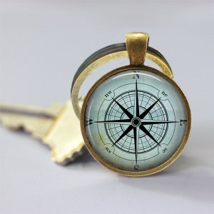 Nautical Compass Keychain, Compass Rose, Mariner's Compass, Sailing, Boating Key Chain image 2