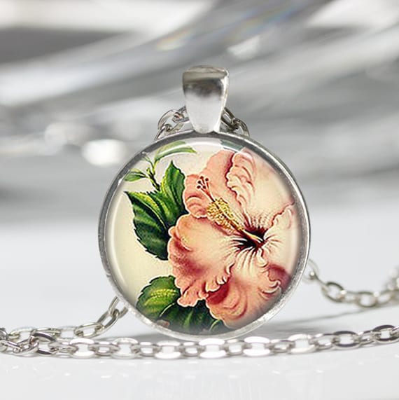Pink Hibiscus Necklace Tropical Flower Jewelry Hawaii Hawaiian