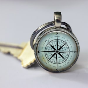 Nautical Compass Keychain, Compass Rose, Mariner's Compass, Sailing, Boating Key Chain