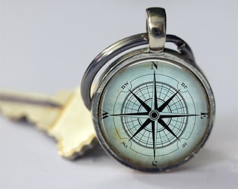 Nautical Compass Keychain, Compass Rose, Mariner's Compass, Sailing, Boating Key Chain