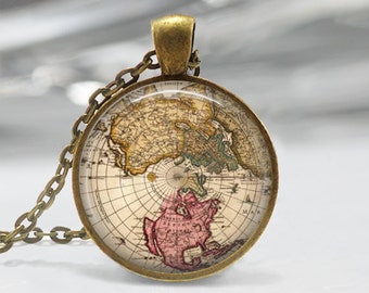 Vintage Map Necklace Globe Jewelry Earth Old World Map Art Pendant in Bronze or Silver with Chain Included
