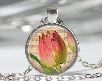 Pink Tulip Necklace Spring Flower Floral Garden Nature Art Pendant in Bronze or Silver with Chain Included