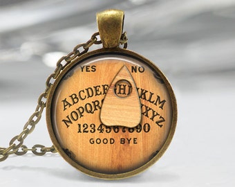 Personalized Jewelry Ouija Board Necklace You Choose the Letter Halloween Art Pendant in Bronze or Silver with Chain Included