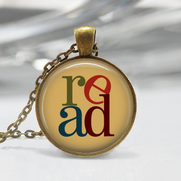 Book Necklace Read Reading Bookworms Librarian Jewelry Art Pendant in Bronze or Silver with Chain Included