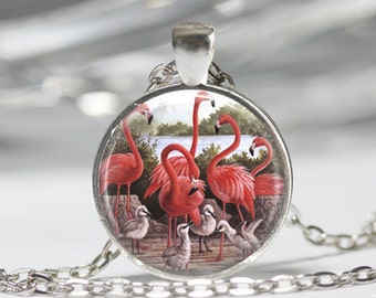 Pink Flamingo Necklace Tropical Bird Jewelry Nature Art Pendant in Bronze or Silver with Chain Included