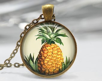 Pineapple Necklace Fruit Jewelry Tiki Hawaii Hawaiian Tropical Island Art Pendant in Bronze or Silver with Chain Included