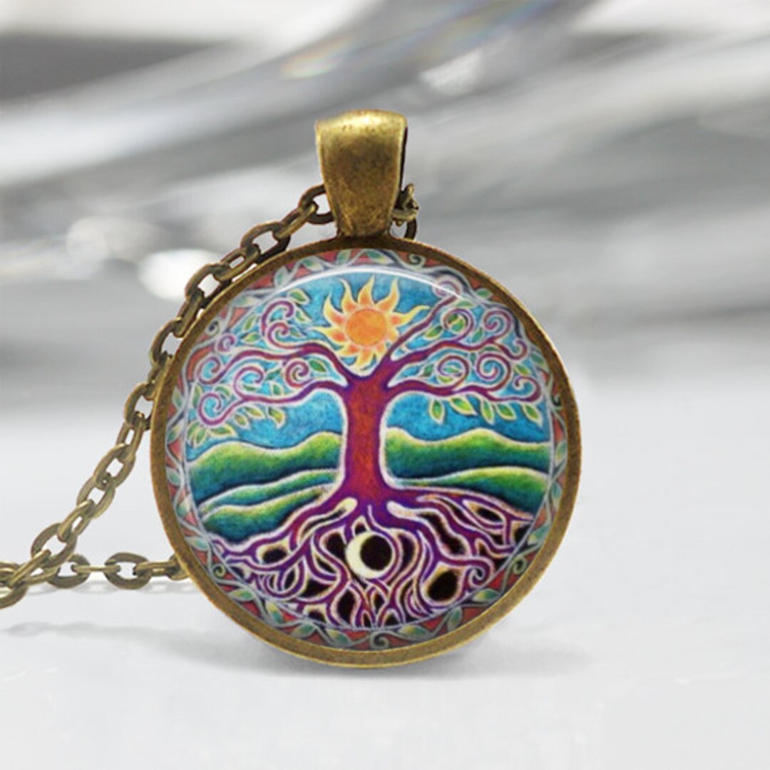 Tree of Life Necklace Celestial Sun and Moon Mythology Art Pendant in ...