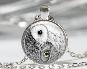 Yin Yang Owl Necklace Bird Jewelry Zen Nature Art Pendant in Bronze or Silver with Chain Included