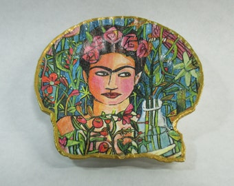 Frida Kahlo Garden Gilded Seashell Scallop Shell Trinket Dish Ring Holder Jewelry Tray