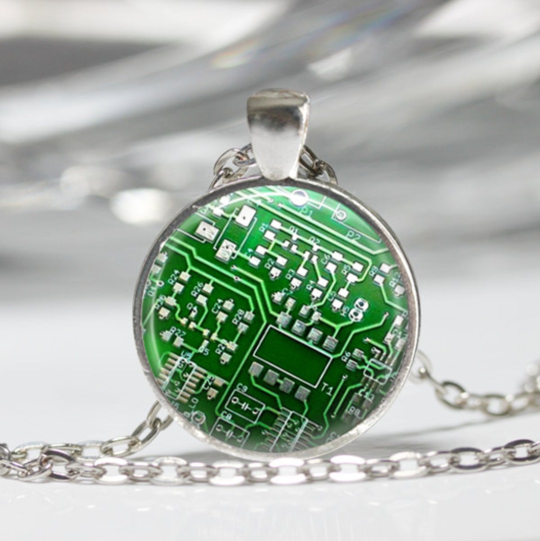Circuit Board Picture Glass Ball Keychain Computer Geek Pendant