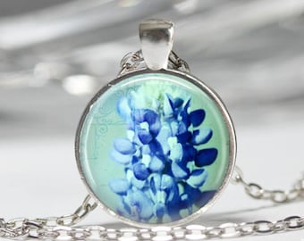 Texas Bluebonnet Necklace Flower Jewelry Blue Wildflowers Nature Art Pendant in Bronze or Silver with Chain Included