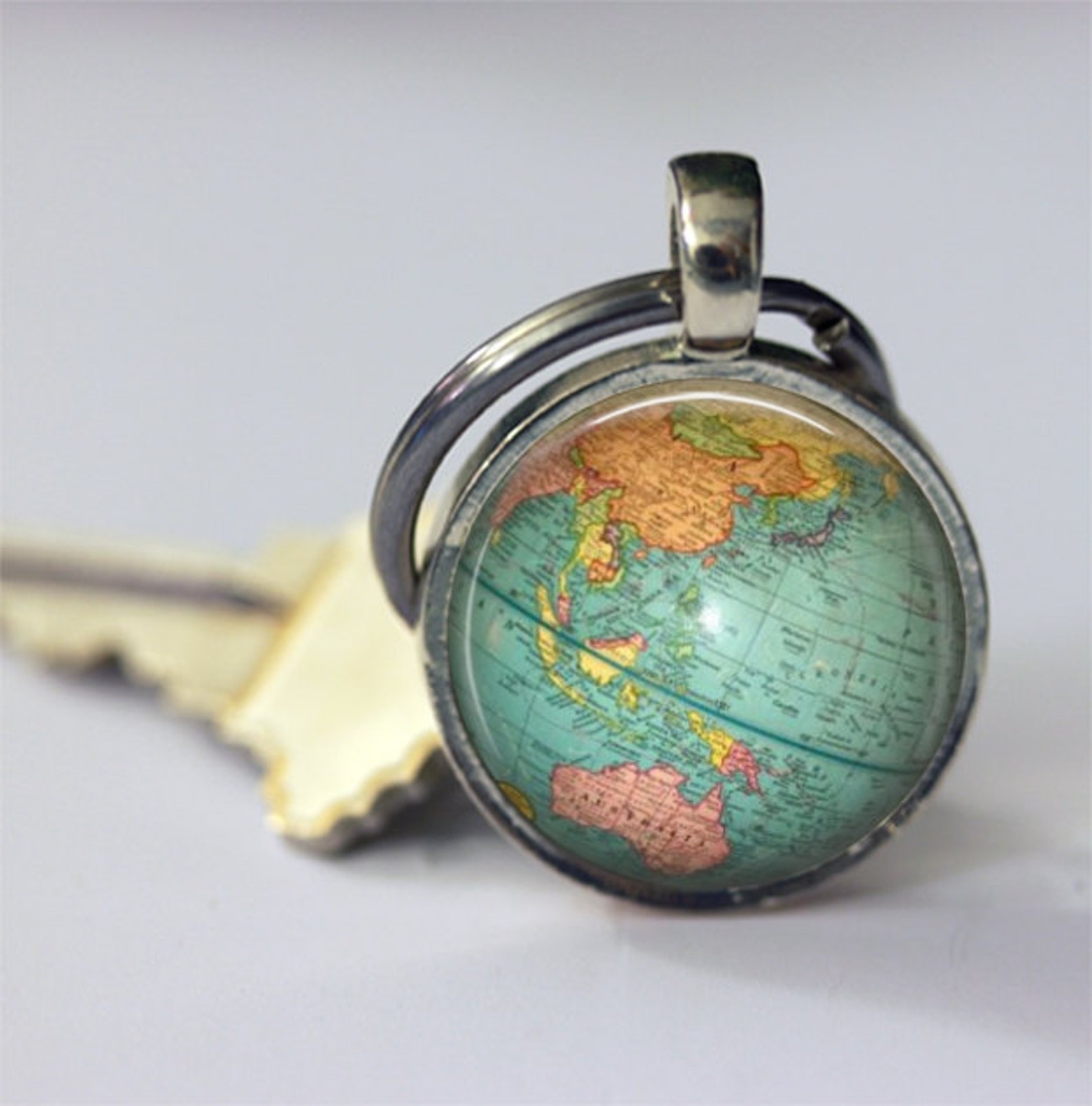 Globe Keychain World Map Earth Geography Key Chain Key Etsy