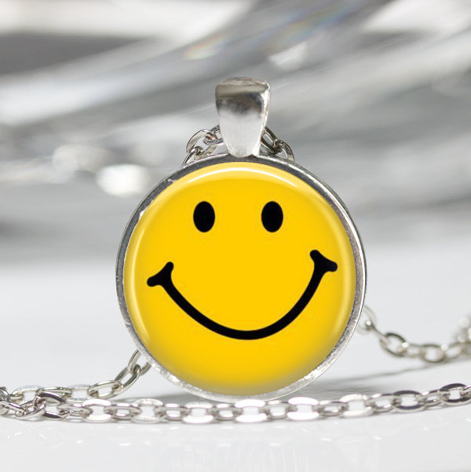 Classic Yellow Smiley Face Necklace Be Happy Emoticon Retro Etsy