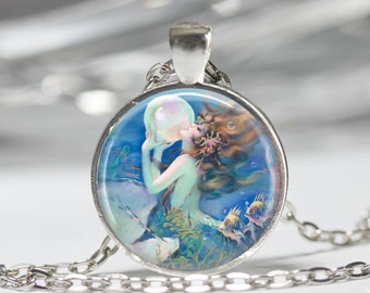 Mermaid Necklace Sea Nymph Mythology Fantasy Nautical Ocean Art Pendant in Bronze or Silver with Chain Included