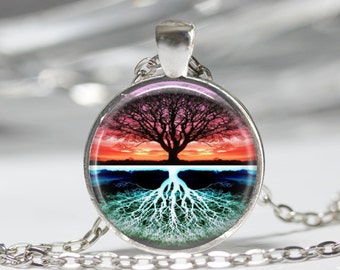 Tree Necklace Tree of Life Sunset Nature Art Pendant in Bronze or Silver with Chain Included