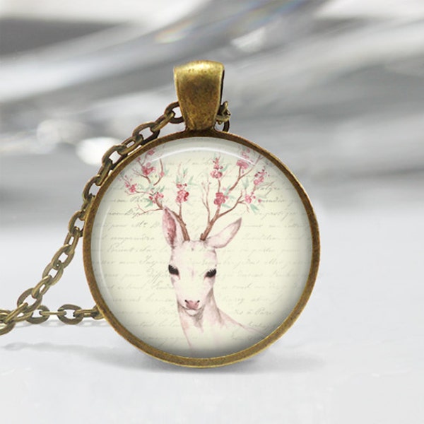 Deer Necklace Woodland Jewelry Forest Animal Art Pendant in Bronze or Silver with Chain Included