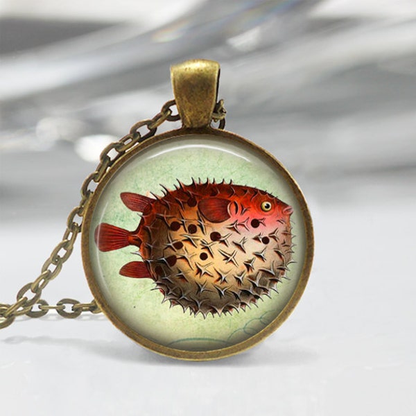 Pufferfish Necklace Fish Jewelry Nautical Marine Life Puffer Fish Ocean Art Pendant in Bronze or Silver with Chain Included