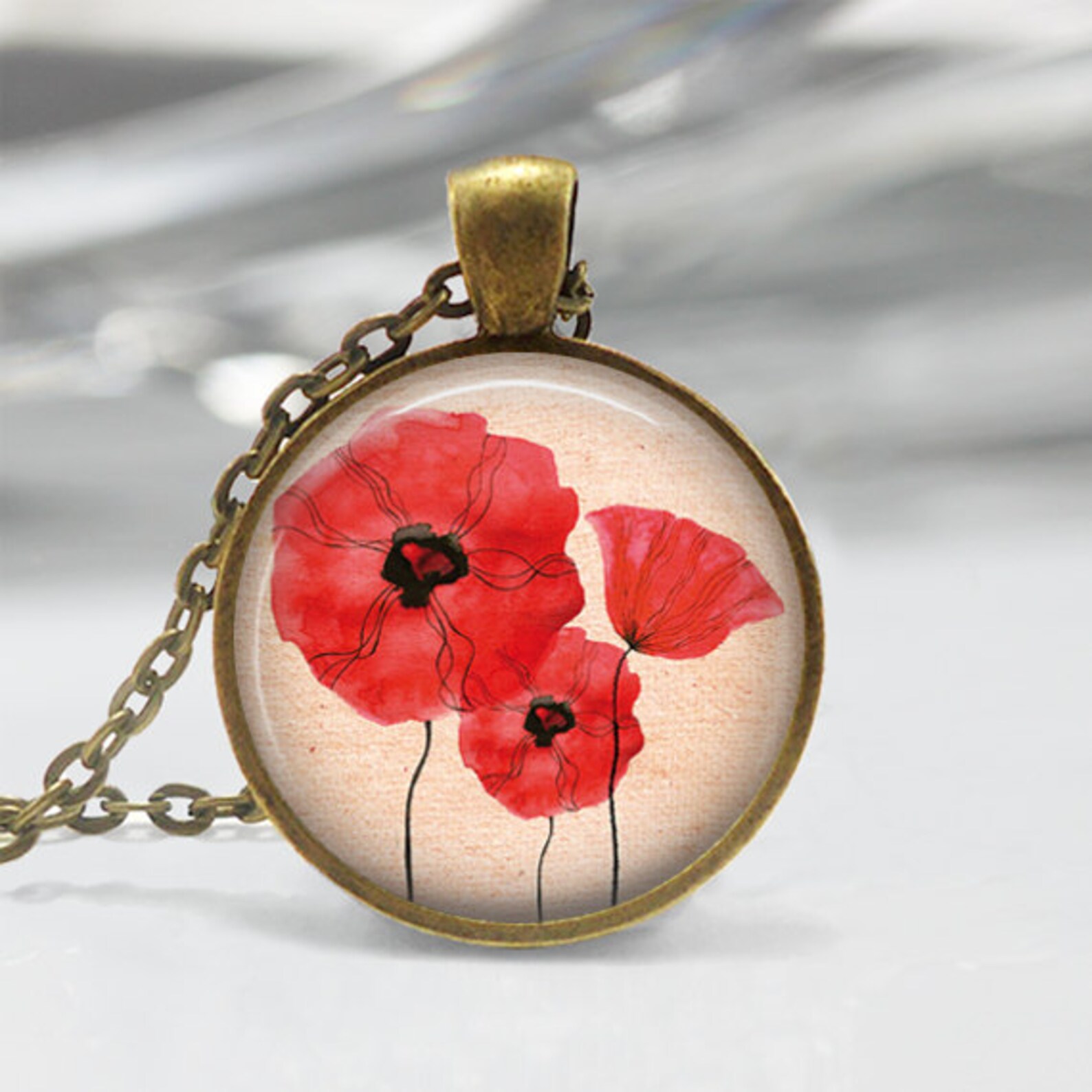 Red Poppy Necklace Field Of Poppies Flowers Floral Art Pendant Etsy