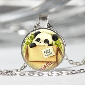 Baby Panda Necklace Panda Bear Animal Jewelry Asian Wildlife Art Pendant in Bronze or Silver with Chain Included