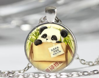 Baby Panda Necklace Panda Bear Animal Jewelry Asian Wildlife Art Pendant in Bronze or Silver with Chain Included