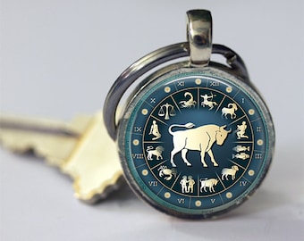 Taurus Keychain Zodiac Accessories Astrological Sign Bull April May Birthdays Astrology Key Chain, Key Fob