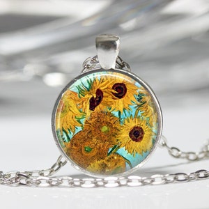 Vincent Van Gogh Sunflowers 02 Famous Paintings Fine Art Pendant in Bronze or Silver with Chain Included