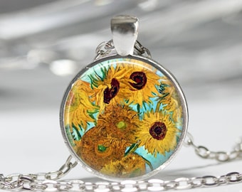 Vincent Van Gogh Sunflowers 02 Famous Paintings Fine Art Pendant in Bronze or Silver with Chain Included