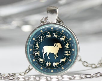 Aries Necklace Zodiac Jewelry Ram Sign March April Birthday Astrology Art Pendant in Bronze or Silver with Chain Included