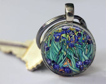 Vincent Van Gogh Keychain Irises Key Fob Famous Painting Fine Art Key Chain in Bronze or Silver