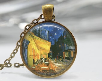 Vincent Van Gogh Necklace Fine Art Jewelry Cafe Terrace at Night Famous Painting Art Pendant in Bronze or Silver with Chain Included