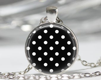 Polka Dot Necklace Black and White Polka Dot Jewelry Art Pendant with Chain Included