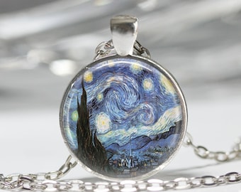 Starry Night Necklace Vincent Van Gogh Jewelry Famous Paintings Art Pendant in Bronze or Silver with Chain Included