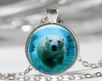Polar Bear Necklace Bear Jewelry Arctic Ocean Animals Nature Art Pendant in Bronze or Silver with Chain Included