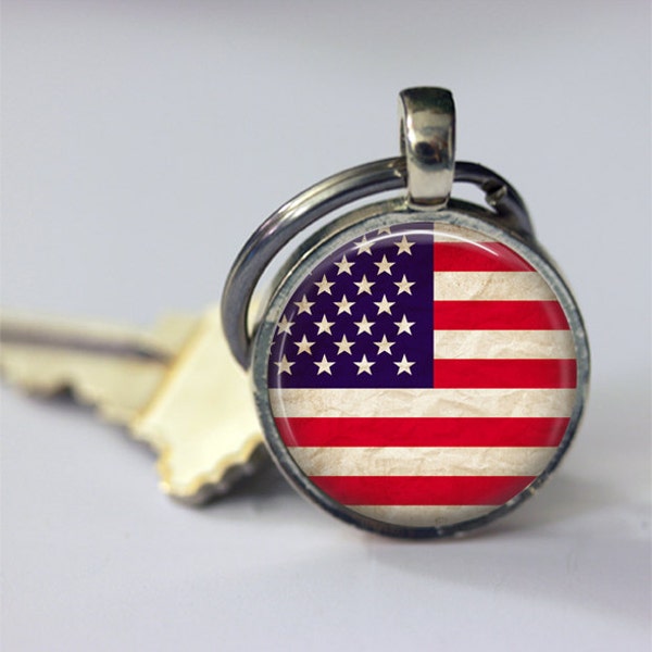 American Flag Keychain United States Patriotic 4th of July Red White and Blue Key Chain, Key fob